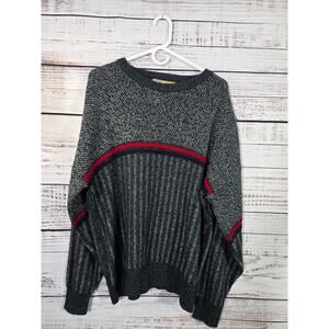 VTG 90s Weekends Textured Striped Sweater Adult Large Gray Red Chunky knit